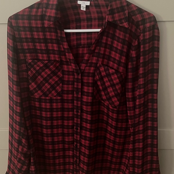 Express Slim Small Red and Black Portofino Shirt - Picture 1 of 4